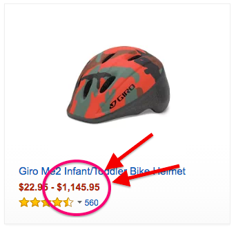 Ridiculous upper bound on kids bike helmet on Amazon.com
