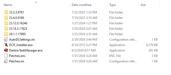 How Dentrix Server's Installs folder looks