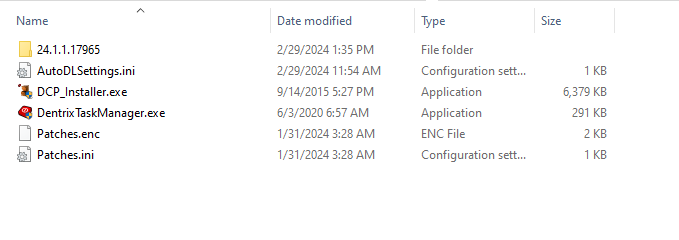 How the workstation's Installs folder looks, with only a subset of the Dentrix folder copied